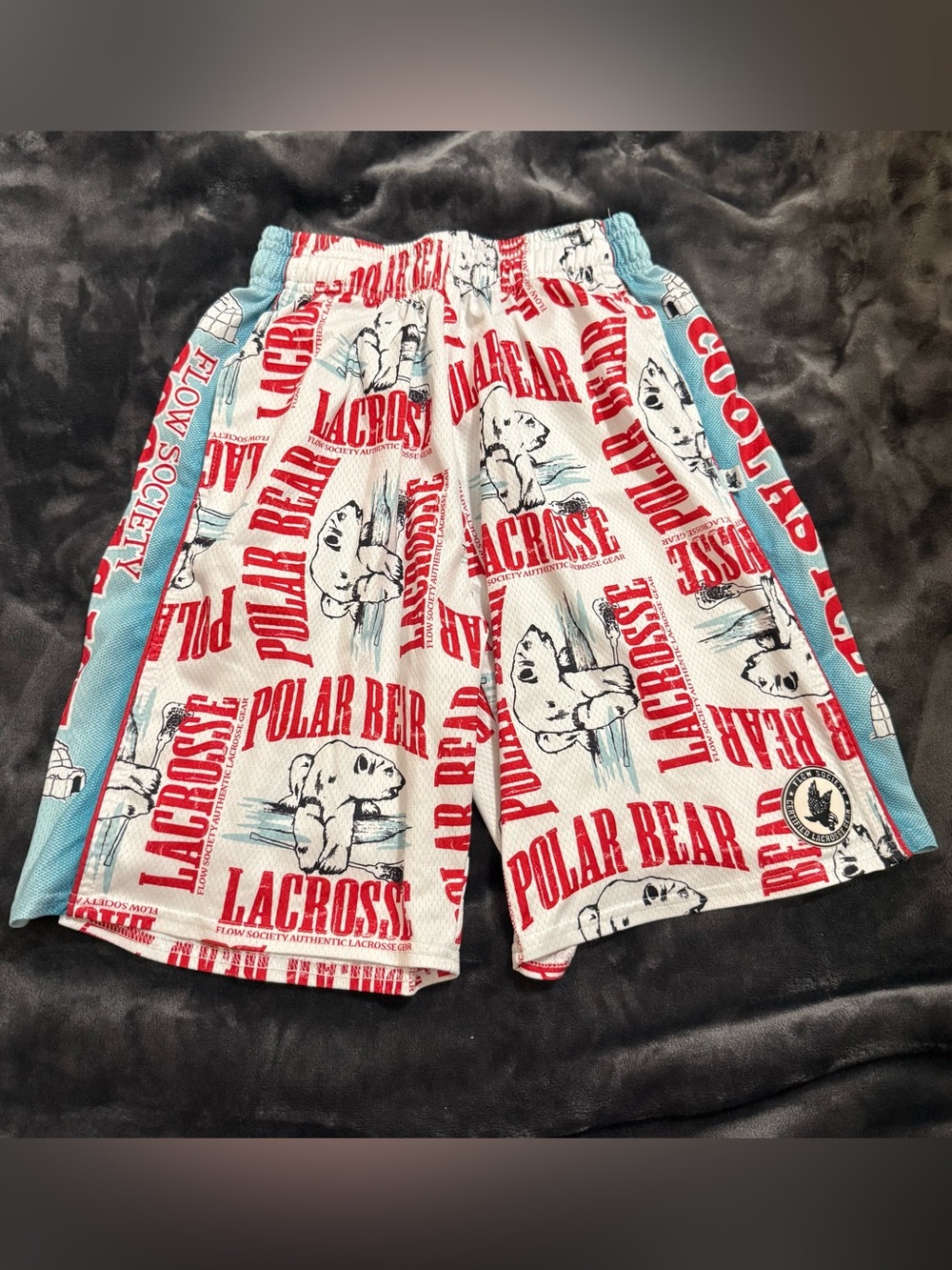 Kids' Polar Bear Lacrosse Print Athletic Shorts - Red & Light Blue